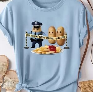 Blue T-Shirt Potato 🥔 French fries 🍟 Police 🚨 Funny Shirt 👕